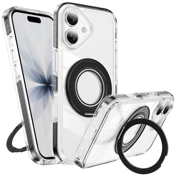 iPhone 17 Case with Stand, 360 Magnetic Ring Stand, Military-Grade Protection [Compatible with MagSafe] Shockproof Case for iPhone 17 Slim Cover Adjustable Foldable Kickstand, Clear