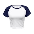 thumbnail image 4 of TrendOFT Cute Crop Tops for Women Short Sleeve Crew Neck Y2K Shirt Slim Fitted Casual Soft Baby Tee Going Out Tops Navy1 M, 4 of 5