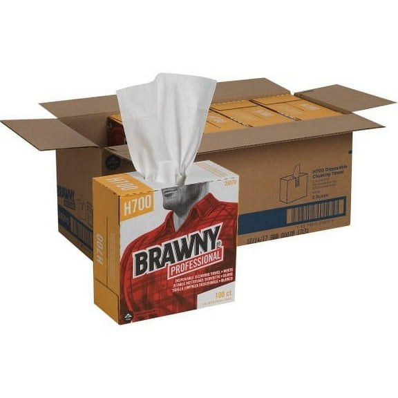 Brawny Professional H700 Disposable Cleaning Towels by GP Pro in Tall Box 9.10" x 16.50" - White - Pulp Fiber - Durable, Soft, Tear Resistant, Strong, Reusable, Low Linting, Sturdy, Abrasion Resi