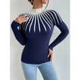 thumbnail image 5 of Women’s Half Turtleneck Striped Knit Sweater, Slim Fit Long Sleeve Pullover Top, Lightweight Viscose Ribbed Knitwear for Fall Winter, Elegant Office Casual Layering Shirt, Gift for Mom or Her, 5 of 6