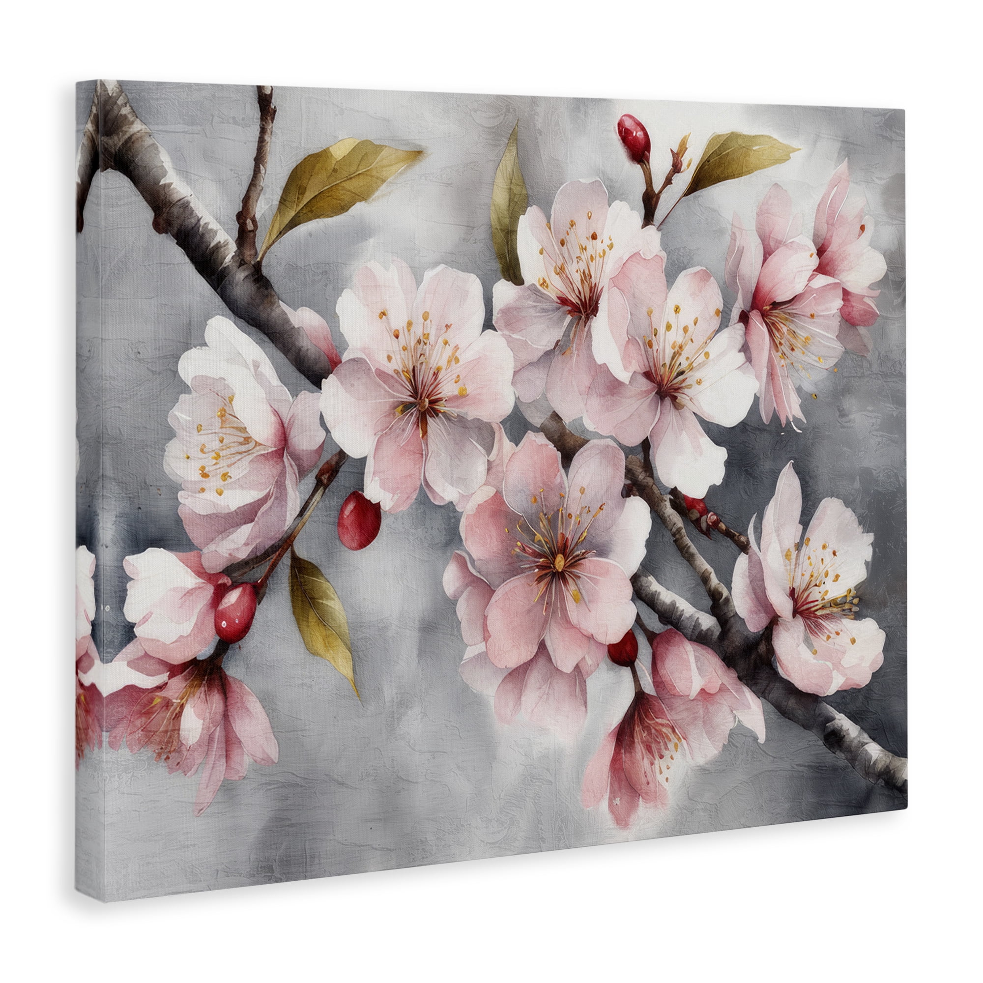 Stupell Industries Blossoms On Grey Botanical & Floral Painting Gallery Wrapped Canvas Art Print Wall Art, 40 x 30
