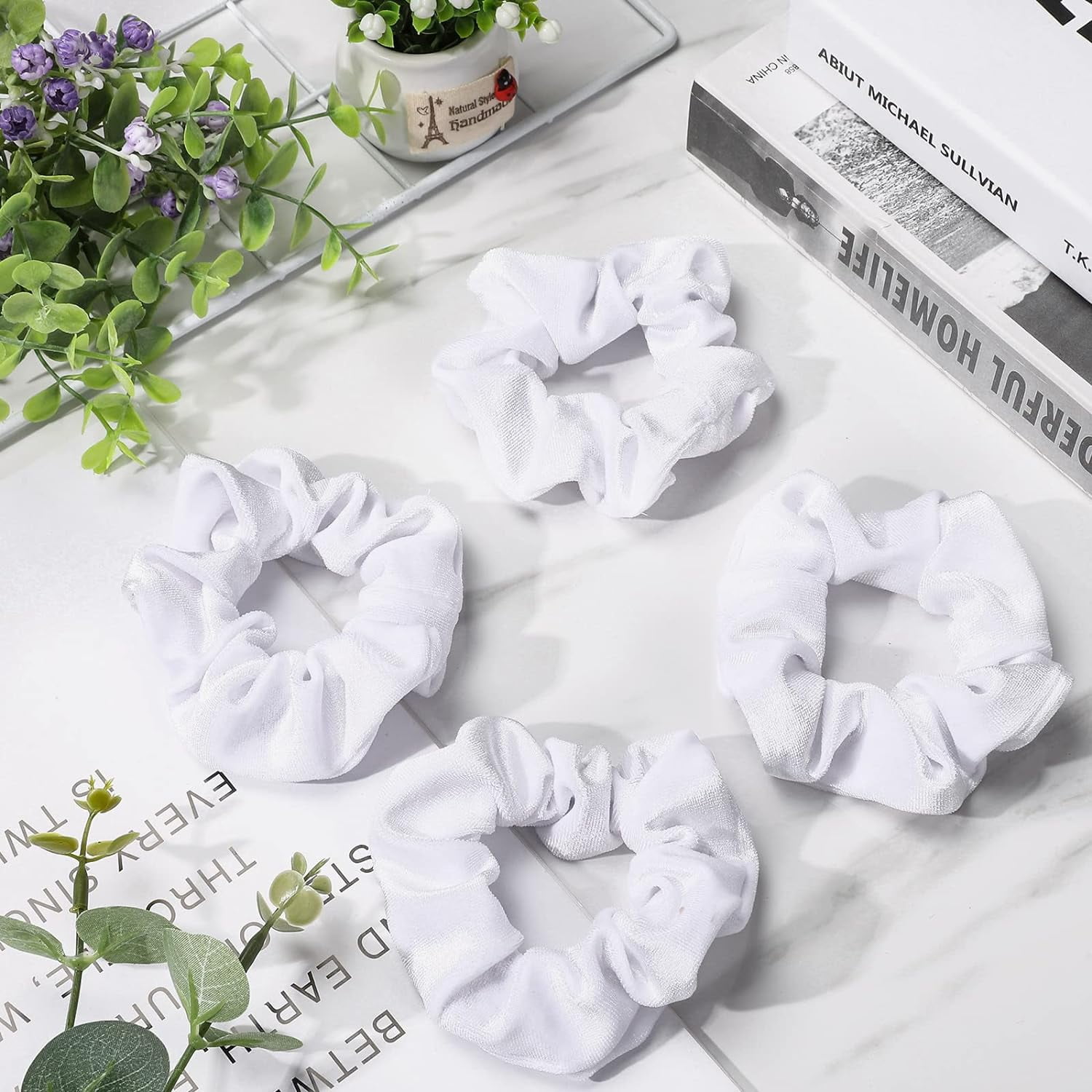 12 Pieces Hair Scrunchies Velvet Elastics Scrunchy Bobbles Soft Hair Bands Hair Ties for Women Teenage Girls (White)