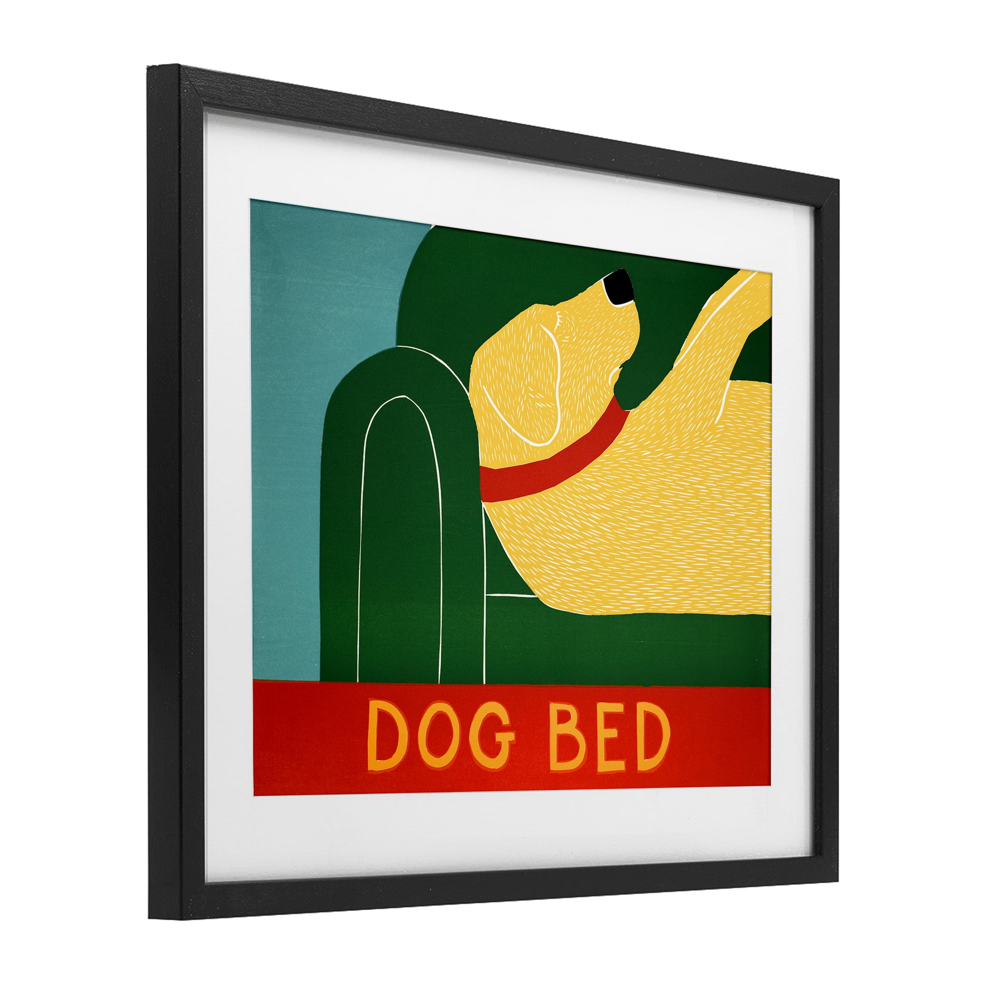 Dog Bed Labrador Black Framed Print Under Glass, design by Stephen Huneck