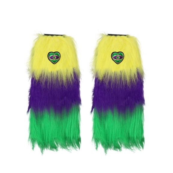 Mardi Gras Leg Warmers for Women Long Faux Fur Mardi Gras Leg Covers with Layered Striped Design for Carnival Costume Party B
