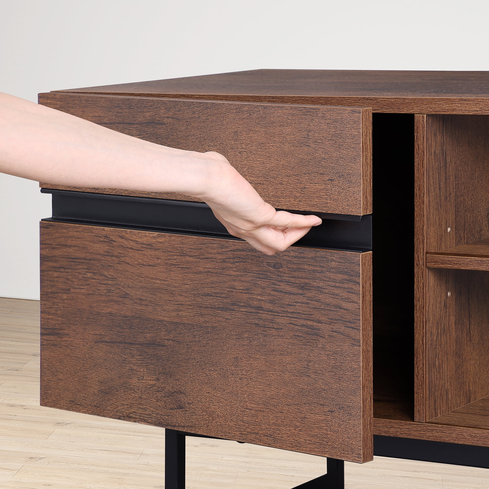 Mid-Century Modern TV Stand for TVs up to 58 inch Flat Screen Wood TV Console Media Cabinet with Storage