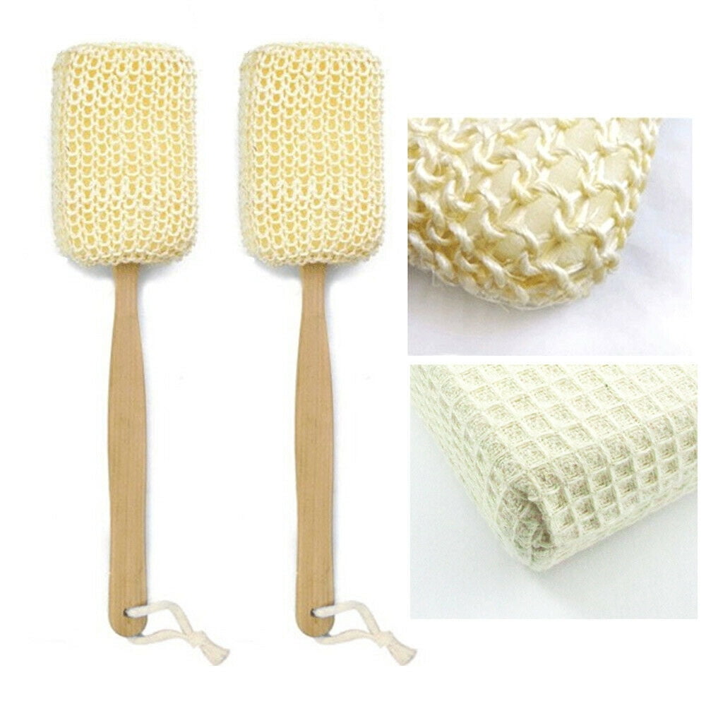 2 Natural Sisal Fiber Back Brush Loofah Scrubber Spa Shower Sponge Long