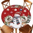 thumbnail image 2 of Round Table Cloth with Elastic Fitted Edged, Xmas Tree Snowman Poinsettia Flower Waterproof Tablecloth for 36"-44" Tables Winter Snowflakes on Red Wipeable Indoor Table Cover for Kitchen Camping, 2 of 9
