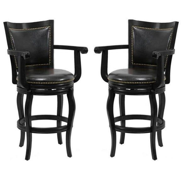 Home Square 29" Jones Memory Swivel Bar Stool in Black - Set of 2