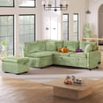 thumbnail image 6 of 82.67" Green L-Shaped Convertible Sofa Bed Sectional with Storage Ottoman, Chenille Fabric, Two Pillows, USB Ports and Power Sockets for Living Room Comfort, 6 of 9
