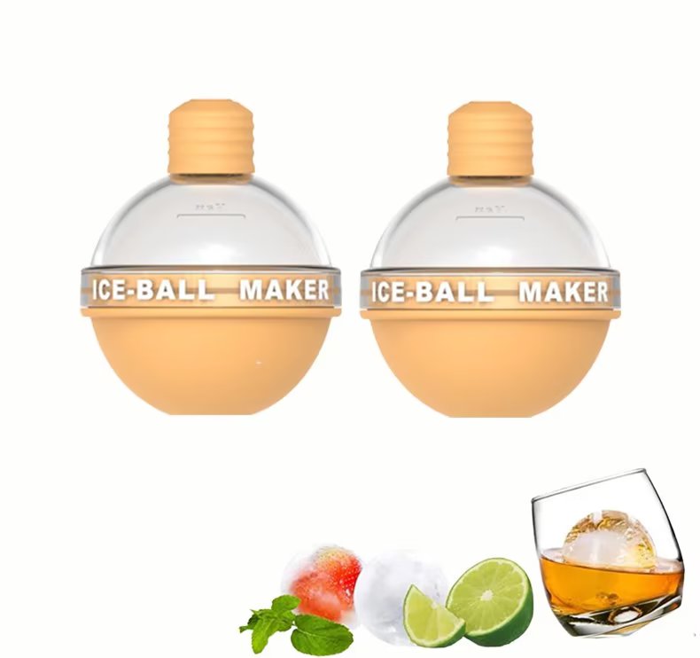 Clear Ice Ball Maker 2 Pack Silicone Ice Cube Maker, Round Ice Mold