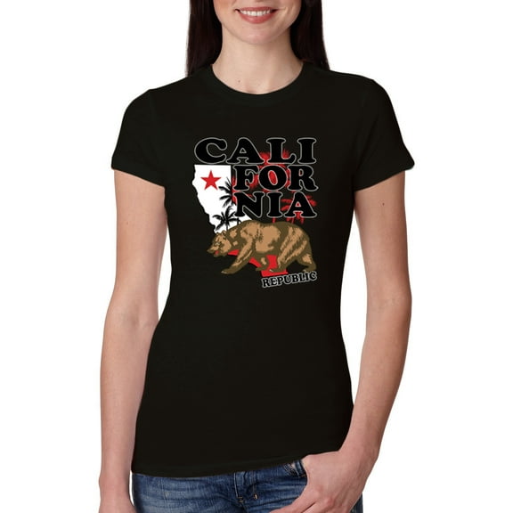 California Republic Cali Bear Pop Culture Womens Slim Fit Junior Tee, Black, Small
