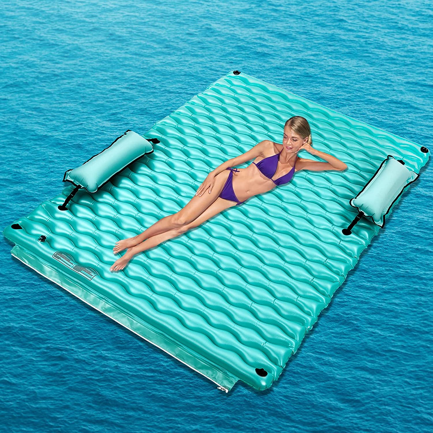 Juiluna Inflatable Floating Mat with Pillows, 114'' x 72'', Giant
