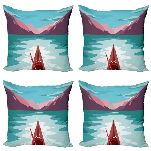 Ambesonne Tropical Throw Pillow Cover 4 Pack, Kayak Adventure, 20", Multicolor
