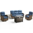 thumbnail image 2 of Unnifurnzi 5 Pieces Patio Furniture with Fire Pit-6'' Thick Cushions Outdoor Furniture with Swivel Rocker Chairs Outdoor Couch Wicker Patio Furniture For Deck Porch Garden Poolside-Brown/Blue, 2 of 7