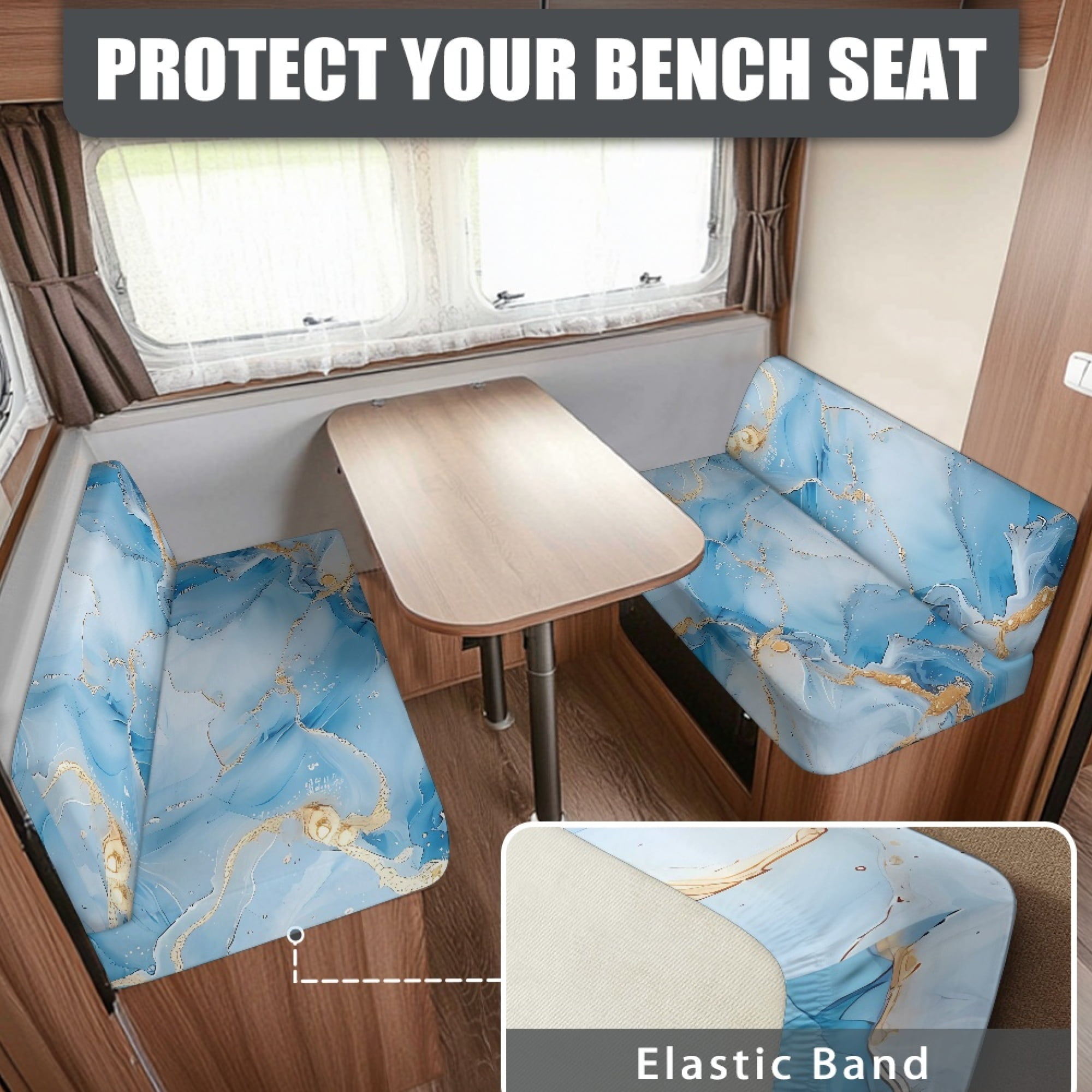 Yuyamidu Blue Marble Print RV Dinette Cushion Covers Universal Camper Cushion Slipcovers Soft Camper Dinette Seat Covers for Travel Trailer Couch RV Sofa Cushions