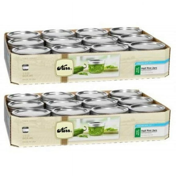 Kerr Wide Mouth Half-Pint Glass Mason Jars with Lids and Bands, 8 oz, 12 Count (Pack of 2)
