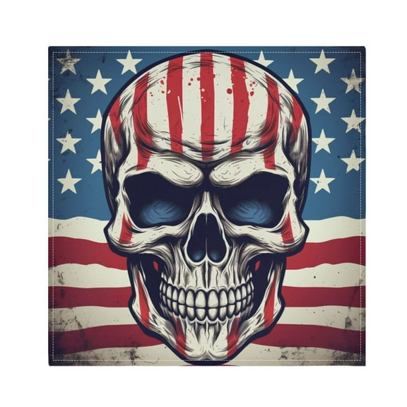 JSTEL American Flag Skull Cloth Napkins Set of 1, 20x20 Inch Washable and Reusable Napkin for Decoupage Dinner Party Everyday Use