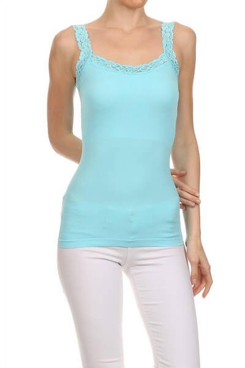 Bluetime Women's Lace Halter Tank Top - Spaghetti Strap Flowy Cami (Grey Blue, X-Large)