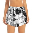 thumbnail image 2 of Balery Floral Sugar Skull Portrait Pattern Women's Running Shorts with Liner 2 Pockets Elastic Workout Athletic Gym Yoga Shorts-Small, 2 of 7