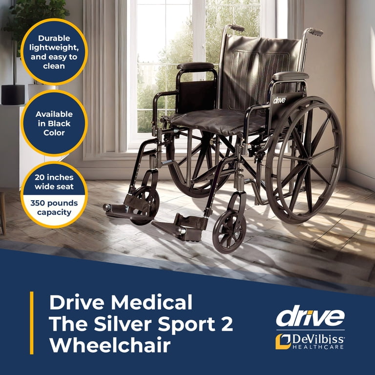 Drive Medical SSP220DDA-SF Silver Sport 2 Wheelchair with 20 Inch