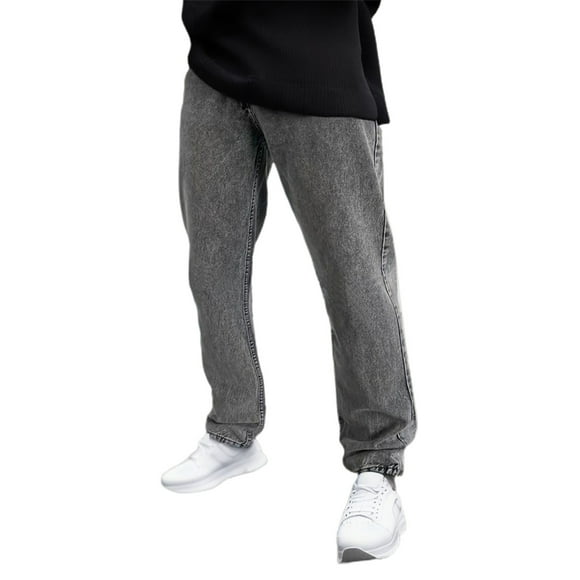 Ediodpoh Fly Fashion Pocket Pants Casual Denim Jeans Men's Solid Zipper Straight Trousers Men's Pants Men’s Pants Grey S