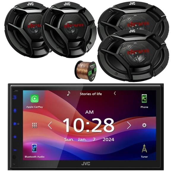 JVC KW-M695BW 6.8" LCD Display WiFi Bluetooth USB/MP3 Stereo Multimedia Digital Receiver, 2x 6.5" 300 Watt Max 2-Way Automotive Speakers, 2x 6x9" 500W 3-Way Car Audio Speakers w/Wire