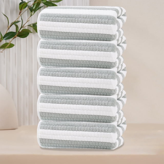 Fiudx Juego de Toallas Faciales de Terciopelo, Franela Supersuave, Secado Absorbente, Elegante Diseño de Rayas de Caramelo, Versátil para El Hogar y Viajes, Juego de 5 Piezas, Tamaño 35 X 75 Cm