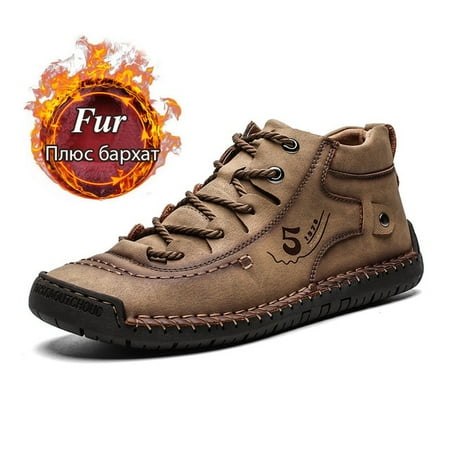 

Fashion Men Leather Boots Men s Warm Fur Snow Boots Winter Shoes High Quality Split Leather Comfortable Ankle Men Warm Boots 48