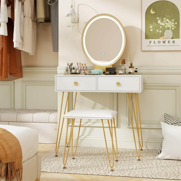 Costway Vanity Makeup Dressing Table W/ 3 Lighting Modes Mirror Touch Switch White