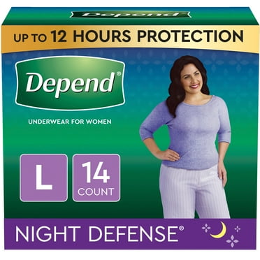Depend Night Defense Incontinence Underwear for Women, Overnight, Large, Light Pink, 14 Count