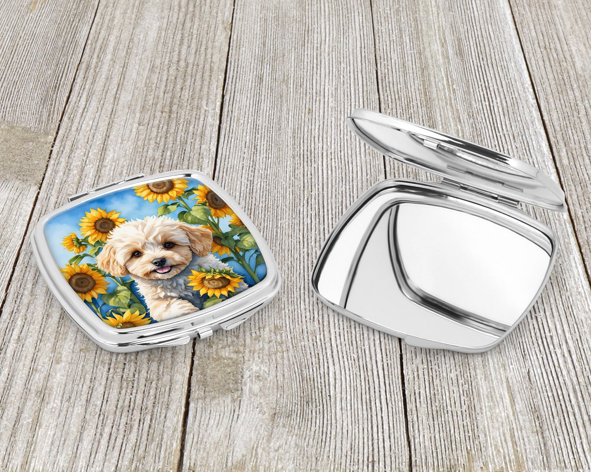 Maltipoo in Sunflowers Compact Mirror 2.75 in x 3 in