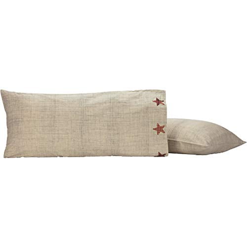 VHC Brands Abilene Star King Pillow Case Set of 2 21x40 Country Bedding Accessory, Tan