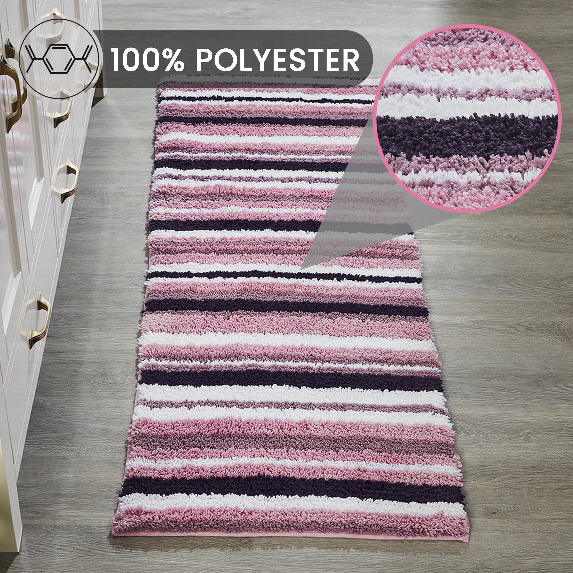 Better Trends 20" x 60" Bathroom Runner Mat, 100% Polyester Non-Slip Bath Rug, Water Absorbent, Machine Washable Griffie Collection - Purple