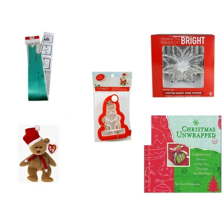 Christmas Fun Gift Bundle [5 Piece] - Myco's Best Pull Bows Set of 10 - Deck The Halls Lighted Burst Silver Tree Topper - Celebrate It 3D Santa Cookie Cutter - Ty Beanie Babies Santa Teddy Bear  (Best Cookies To Ship As Gift)