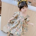 thumbnail image 2 of Girl Floral Backless Princess Dress Children Girl Summer Square Neck Puff Sleeve Dress Korean Sundress Kid Clothing For Girl, 2 of 6
