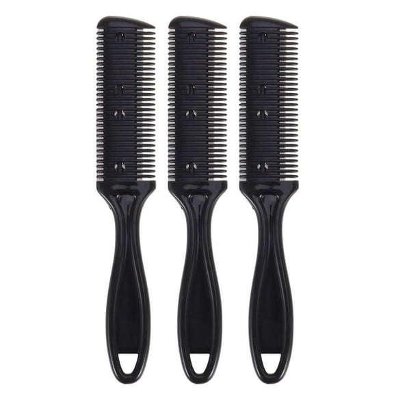 Hair Thinner Comb 3 Pieces Hair Trimmer Comb Razor With Comb Hair Scissors Scissors Double Edge Razor Blades (Black)