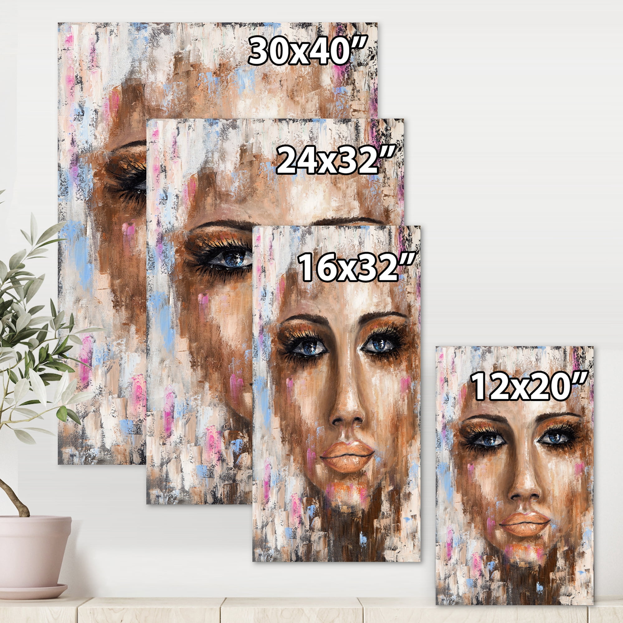 Designart ' Abstract Portrait Of A Young Woman With Blue Eyes I ' Modern Canvas Wall Art Print