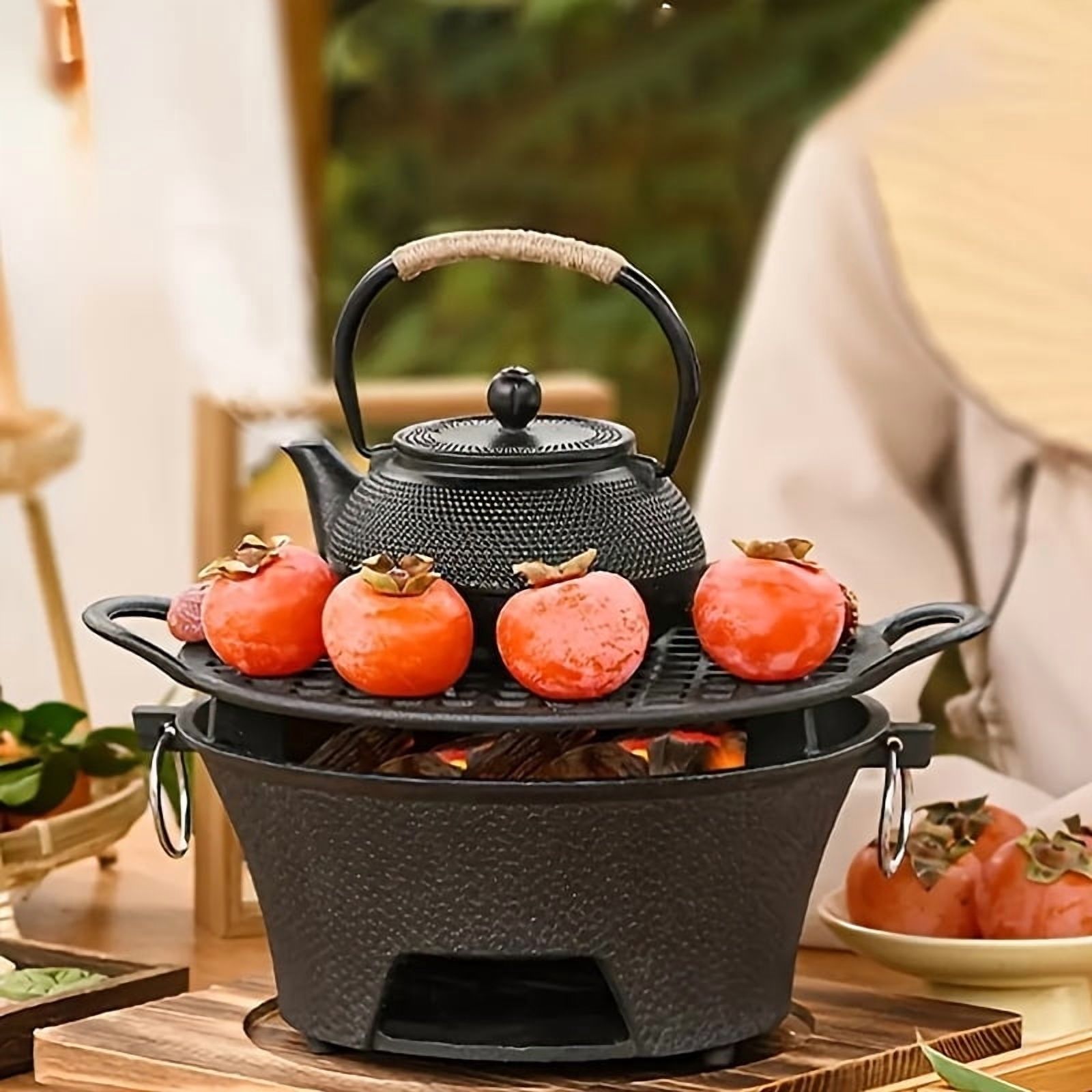 Cast Iron Charcoal Stove - Portable Outdoor Cooking & Heating for Camping, Picnics & BBQ - Durable Rectangular Design with Lid