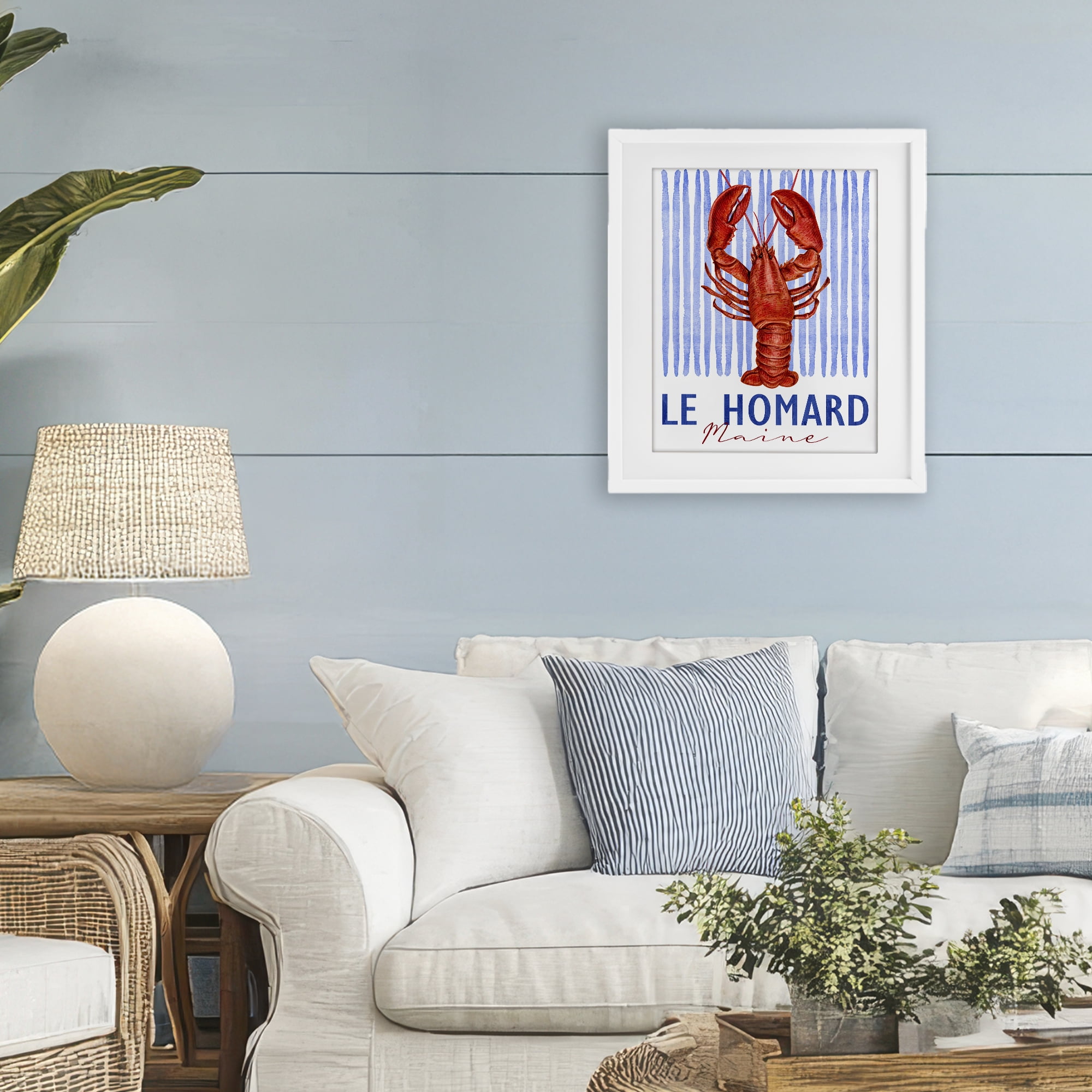 Stupell Industries Le Homard Nautical Stripes White Framed Print Under Glass, design by Kim Allen