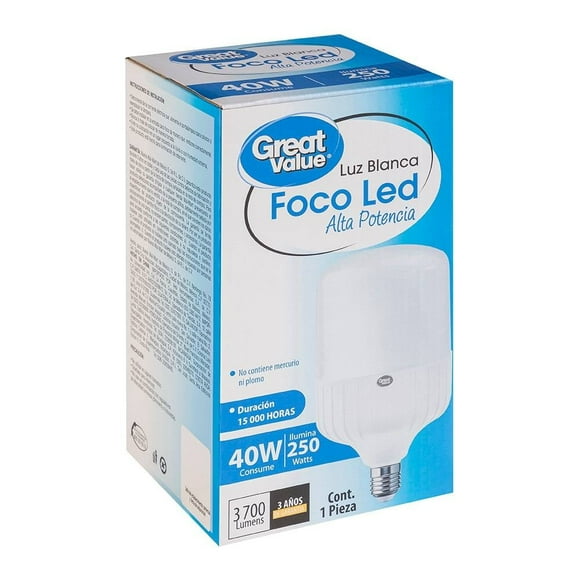 Foco LED Great Value Alta potencia 40 W luz blanca tipo T