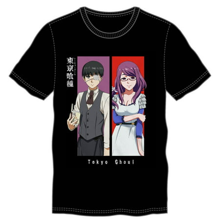 Tokyo Ghoul Ken Kaneki and Rize Fitted T-Shirt, 2-Panel Group Character Black Shirt, Romance Dating Dark Humor, Manga