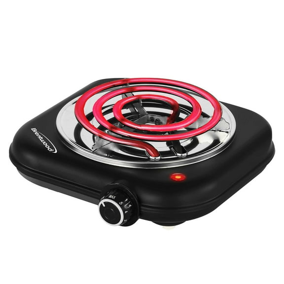 Brentwood Single-Coiled 1,100-Watt Countertop Electric Burner with Temperature Control and Power Indicator Light, Black, TS-323BK