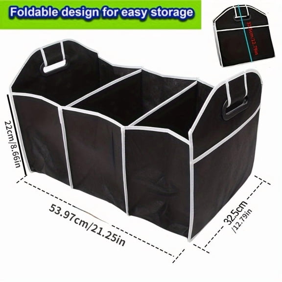 1pc Universal Car Trunk Organizer, portable foldable waterproof auto storage bag with 3 compartments, for SUV, truck, van, sedan Christmas gift