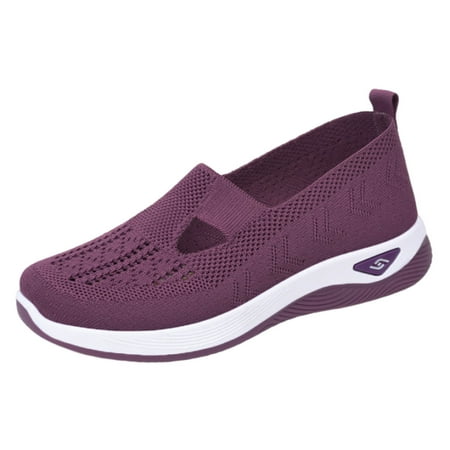 hopeusnice Clearance Women s Breathable Mesh Slip On Sneakers Walking Shoes Comfortable Lightweight Breathable Flat Loafers Casual Shoes Purple 41