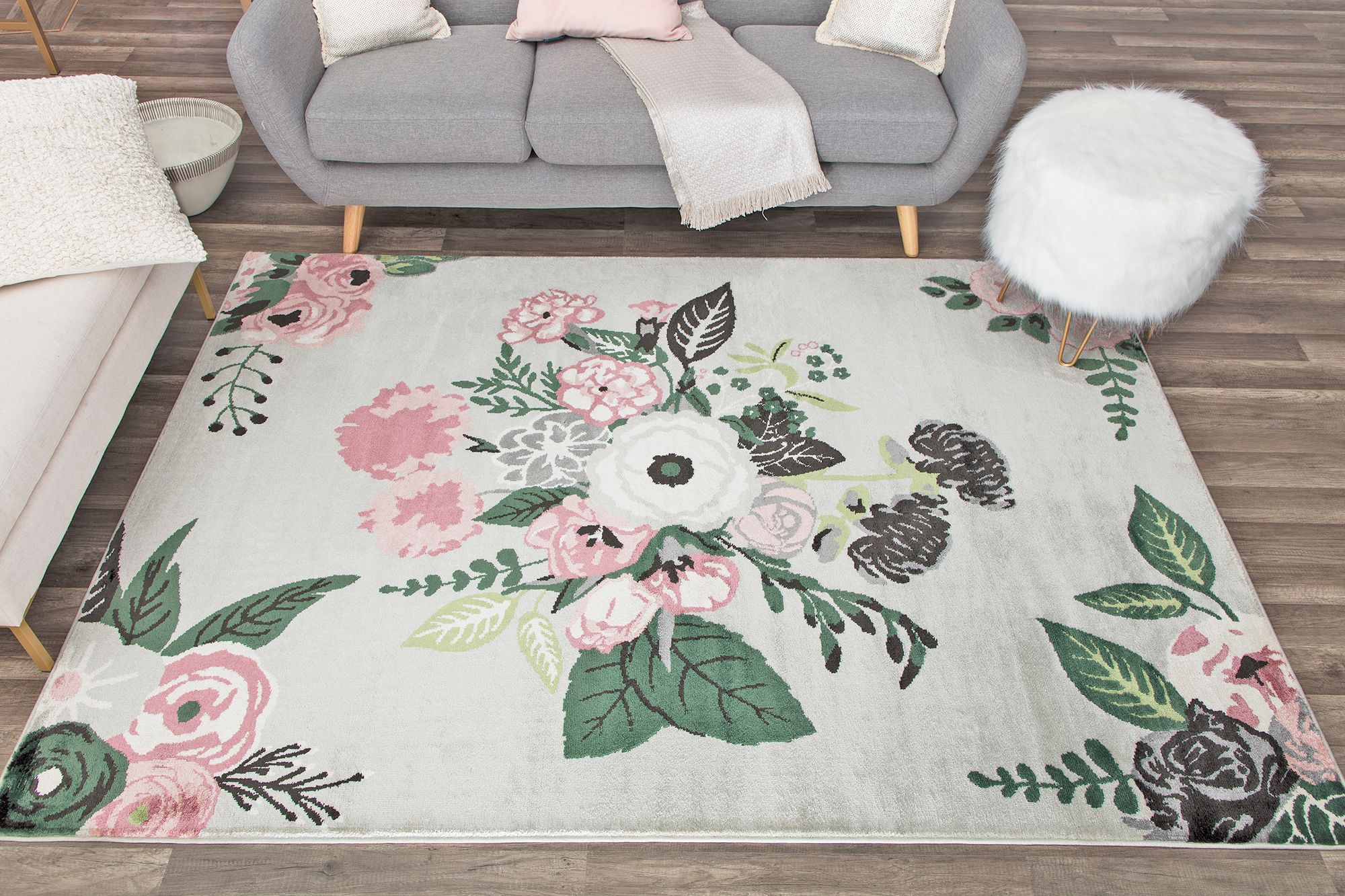 Rugs America Hanna VA40C Rose Garden Gray Floral Transitional Beige Area Rug, 9'x12'