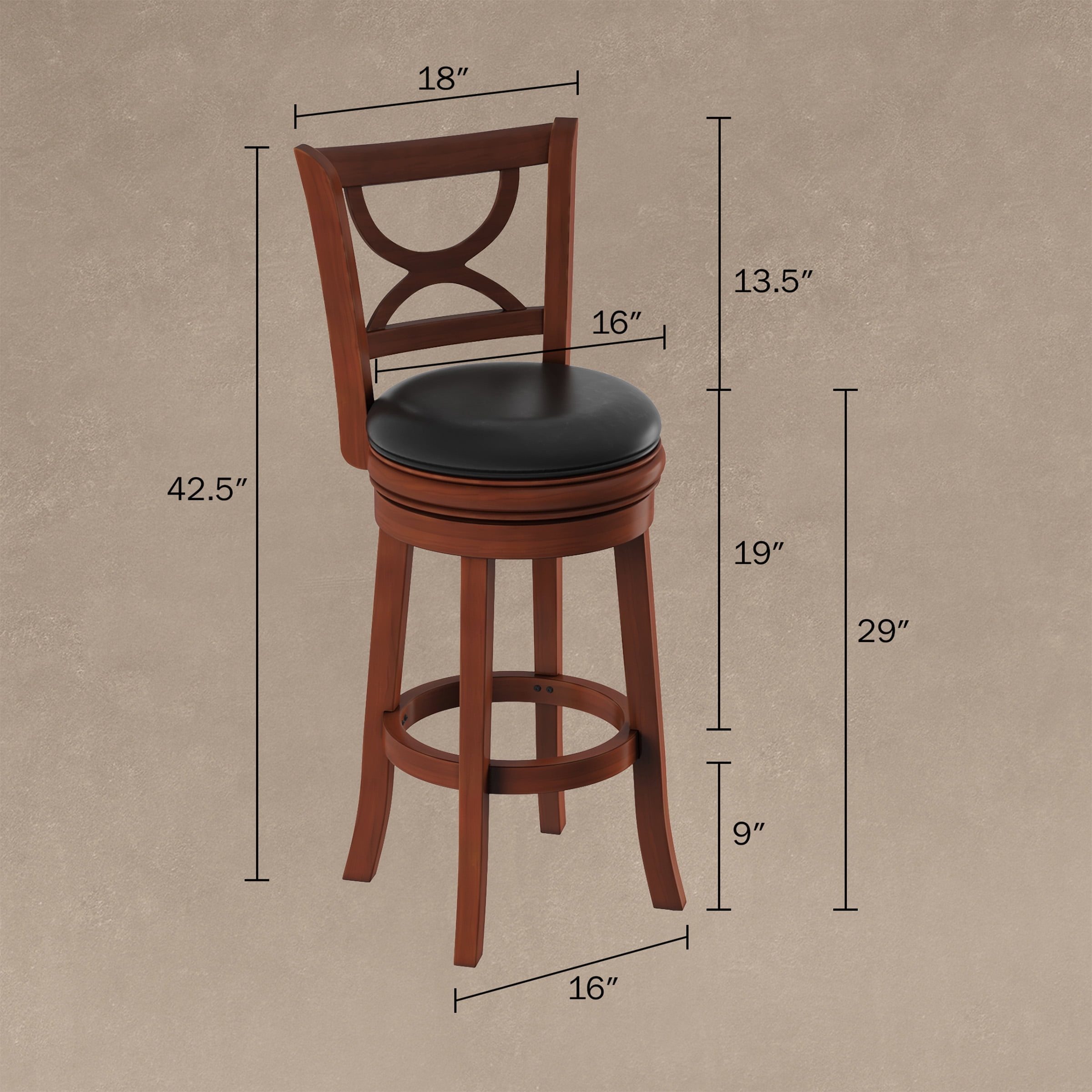Lavish Home High Back Counter Height Stool – 29-Inch Bar Chair, Brown