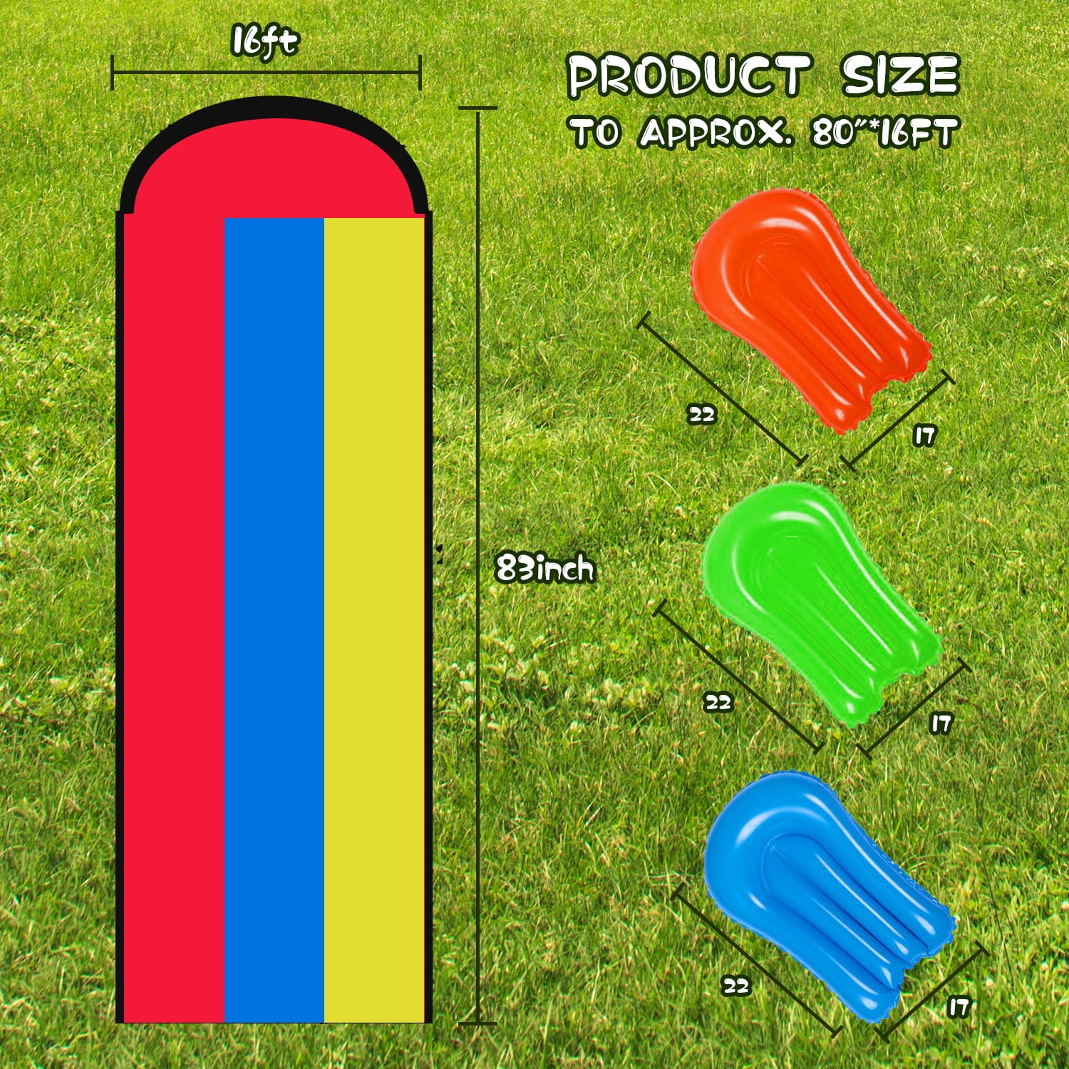 ALLJOY 16*7ft Three Water Slide for Adult Kids, Heavy Duty Lawn Water Slide with Sprinkler and 3 Slip Inflatable Boards for Summer Yard Lawn Outdoor Water Play Activities