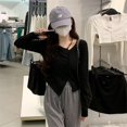 thumbnail image 4 of Camisetas de manga larga para mujer, otoño, ajustadas, moda básica, color sólido, elegantes, estilo coreano, informales, estéticas, primavera, 4 of 6