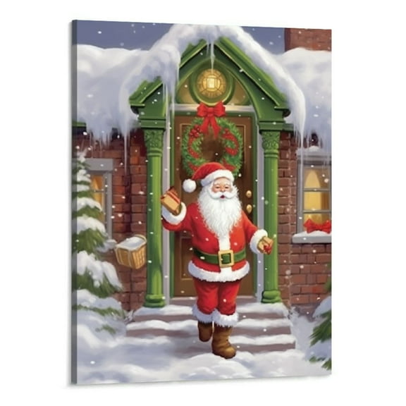Creowell  Christmas Canvas Wall Art - Christmas Pictures for Wall, Vintage Santa Claus Pictures Canvas Wall Art Christmas Framed Canvas Print for Rustic Home Decor Ready to Hang 16x20 Inch
