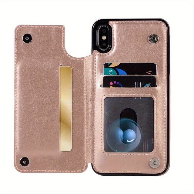 for iPhone X XR XS Max Wallet Case with Card Holder, PU Leather Kickstand Card Slots Case, Double Magnetic Clasp and Durable Shockproof Cover